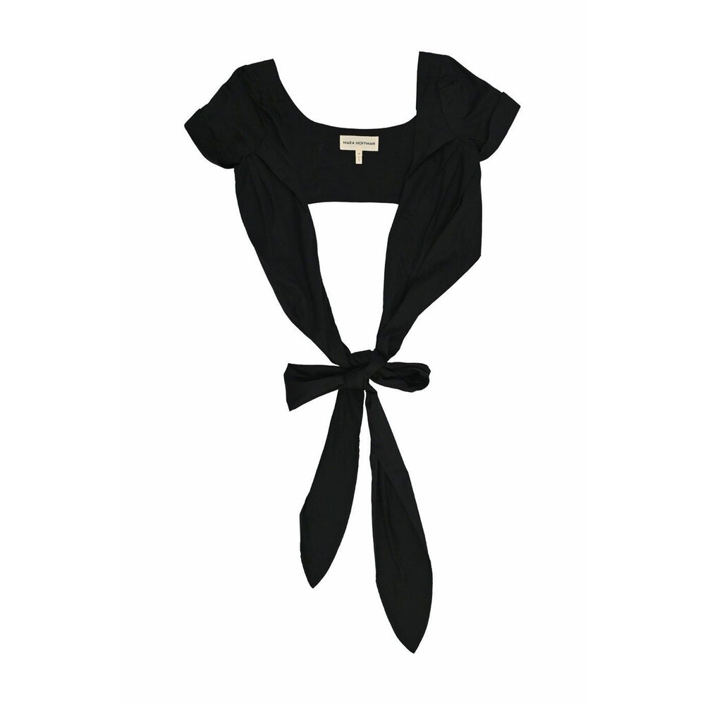 Mara Hoffman Black cotton cap sleeve convertible tie-front crop top Size M $105